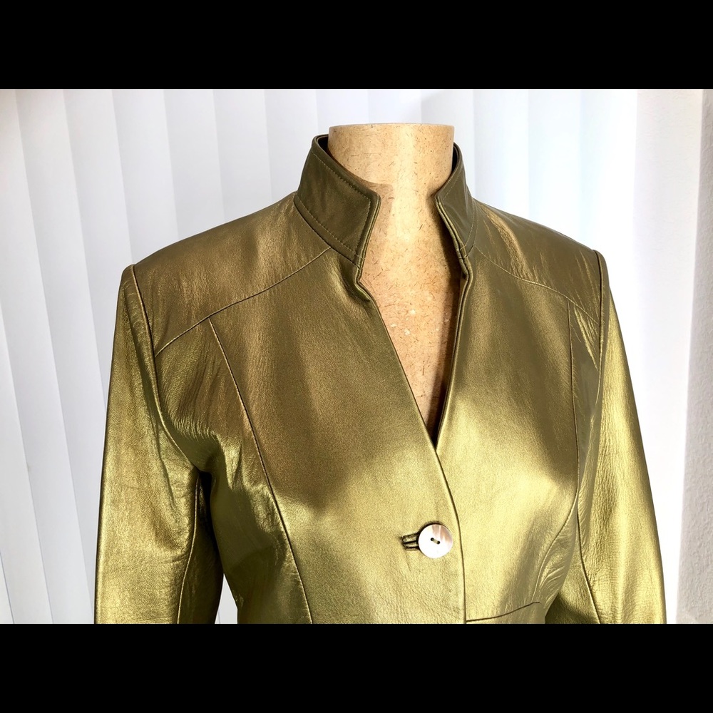 NWOT Genuine leather jacket TERRY LEWIS metallic